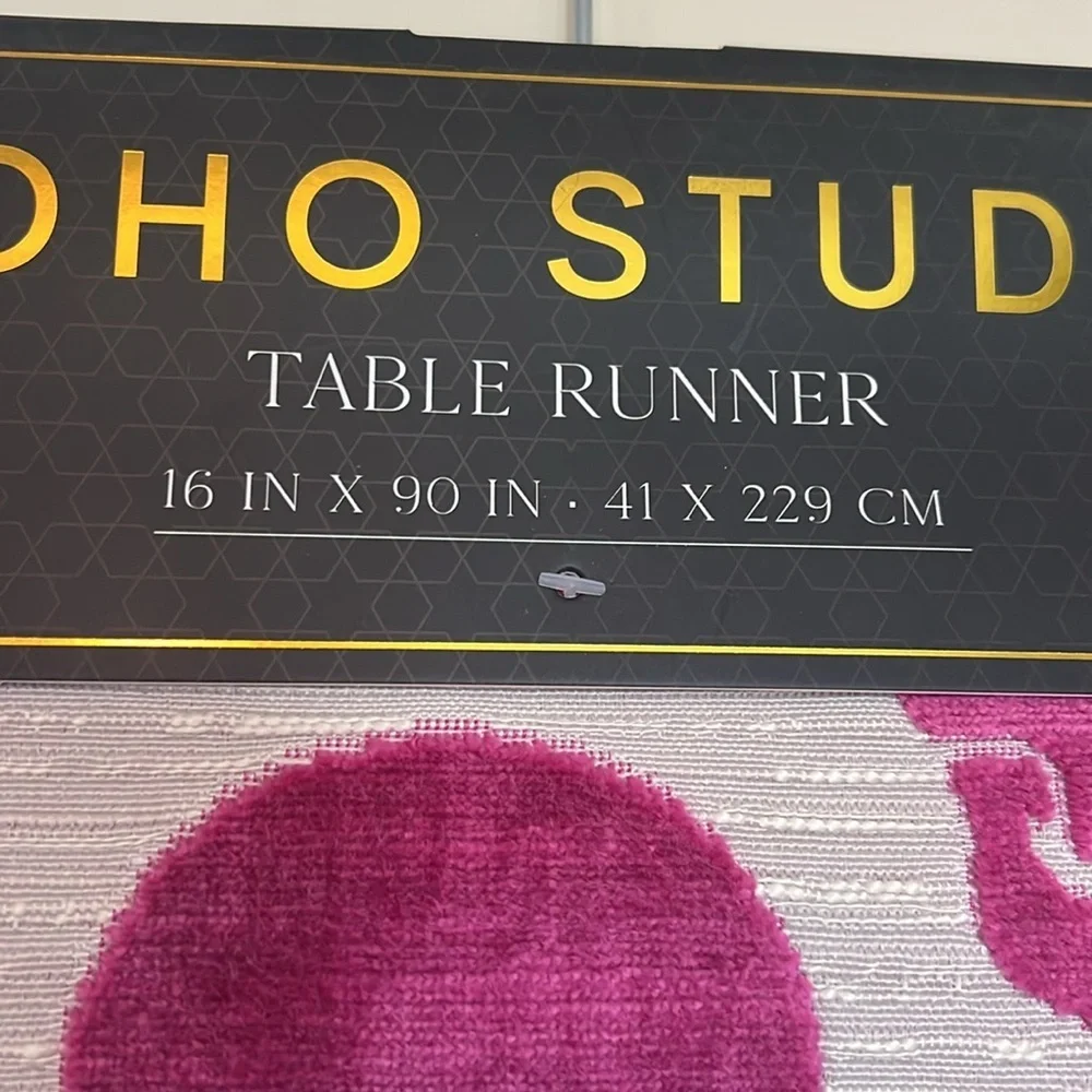 Soho Studio Goth Glam Belgium Woven Magenta Pink Velvet Skull Table Runner NWT